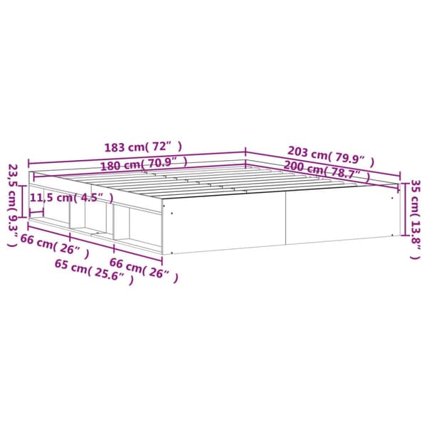 vidaXL Sängynrunko ruskea tammi 180x200 cm Super King Size