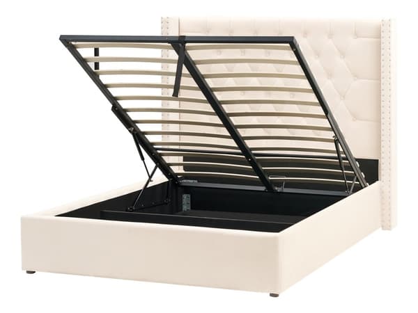 Dobbeltseng med oppbevaring Off-White Fløyel 140 x 200 cm Polstret, Tuftet Trim Glam Design