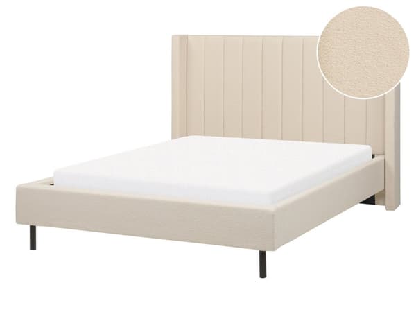 Seng Beige Boucle 140 x 200 cm Moderne Polstret Hodegjerde Polstret Moderne Design Spaltegulv