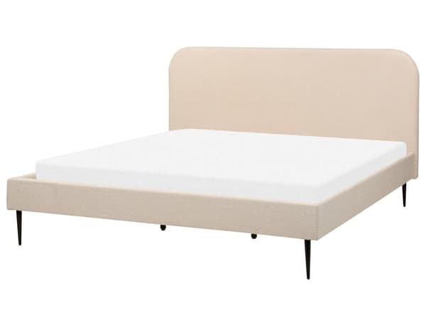 Seng Beige Boucle Polstret 180 x 200 cm Fløyel Sengegavl Minimalistisk Design Moderne Soverom