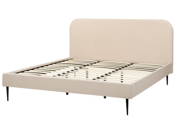 Seng Beige Boucle Polstret 180 x 200 cm Fløyel Sengegavl Minimalistisk Design Moderne Soverom