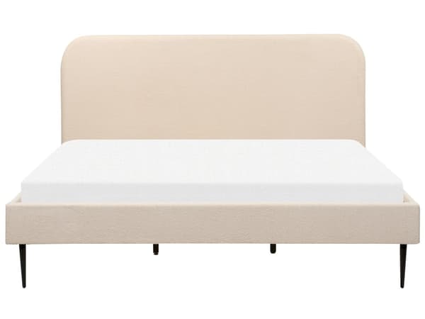 Seng Beige Boucle Polstret 180 x 200 cm Fløyel Sengegavl Minimalistisk Design Moderne Soverom