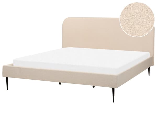 Seng Beige Boucle Polstret 180 x 200 cm Fløyel Sengegavl Minimalistisk Design Moderne Soverom