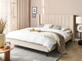 Miniatyrbilde 2 av 11: Seng Beige Boucle 160 x 200 cm Moderne Trekvart Seng Polstret Halvandenmandsseng Lav Sengeramme Minimalistisk Design
