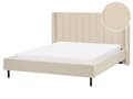 Miniatyrbilde 1 av 11: Seng Beige Boucle 160 x 200 cm Moderne Trekvart Seng Polstret Halvandenmandsseng Lav Sengeramme Minimalistisk Design
