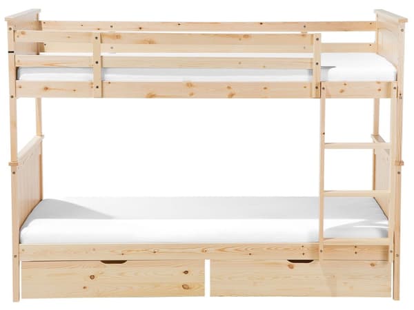 Våningssäng med Förvaring 2 Lådor Ljust Trä Tall 90 x 200 cm Barn Sovrum Barnrum