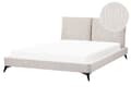Miniatyrbillede 1 af 11: Seng Beige Fløjl 160 x 200 cm Moderne Dobbeltseng Stof To Mands Seng Lav Sengeramme Minimalistisk Design
