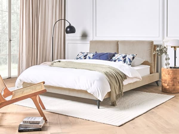 Seng Taupe Fløjl 160 x 200 cm Moderne Dobbeltseng Stof To Mands Seng Lav Sengeramme Minimalistisk Design
