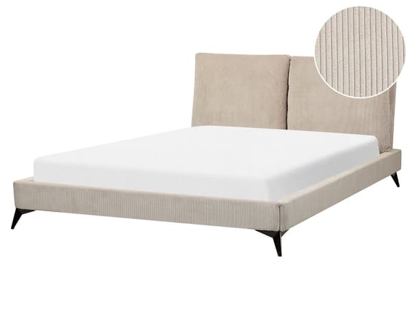 Seng Taupe Fløjl 160 x 200 cm Moderne Dobbeltseng Stof To Mands Seng Lav Sengeramme Minimalistisk Design