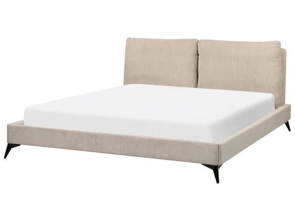 Seng Taupe Fløjl 180 x 200 cm Moderne Dobbeltseng Stof To Mands Seng Lav Sengeramme Minimalistisk Design