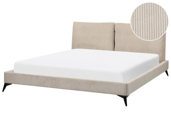 Seng Taupe Fløjl 180 x 200 cm Moderne Dobbeltseng Stof To Mands Seng Lav Sengeramme Minimalistisk Design