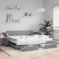 Miniatyrbillede 11 af 11: vidaXL daybed med udtræk og skuffer 90x190 cm stof lysegrå