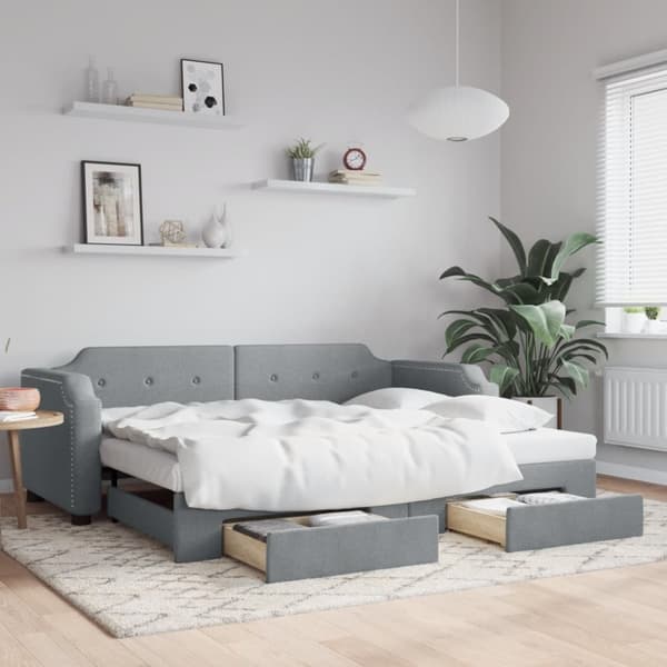 vidaXL daybed med udtræk og skuffer 90x190 cm stof lysegrå