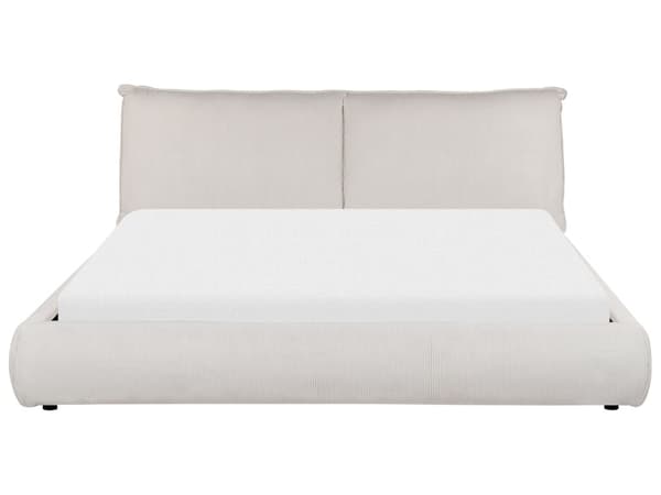 Dobbeltseng Fløyel Beige 180 x 200 cm Moderne dobbeltseng Stoff To-mannsseng Lav sengeramme Minimalistisk design