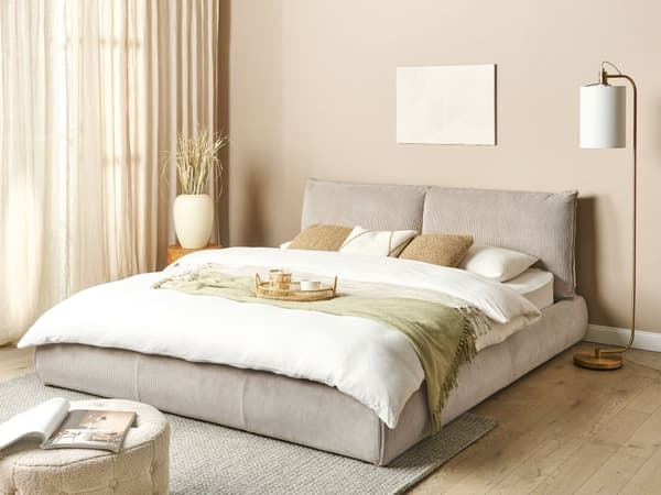 Seng Taupe Fløjl 180 x 200 cm Moderne Dobbeltseng Stof To Mands Seng Lav Sengeramme Minimalistisk Design