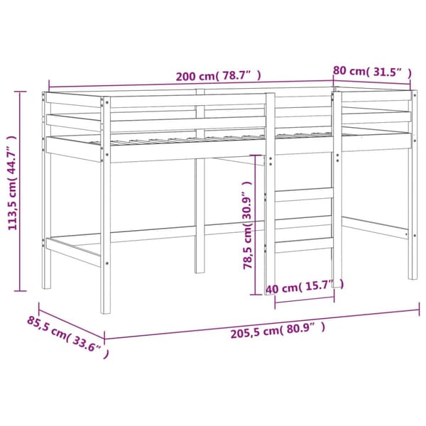 vidaXL Lasten parvisänky tikkailla musta 80x200 cm täysi mänty