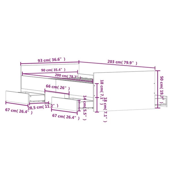 vidaXL Sengeramme med hode- og fotgavl grå sonoma 90x200 cm