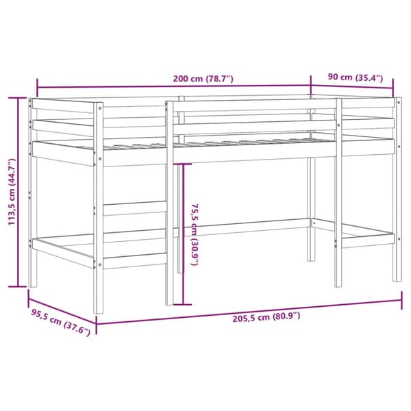 vidaXL Køyeseng for barn med stige hvit 90x200 cm heltre furu
