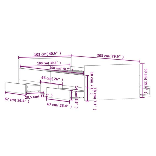 vidaXL sengeramme med sengegavl og fodgærde 100x200 cm røget egetræ