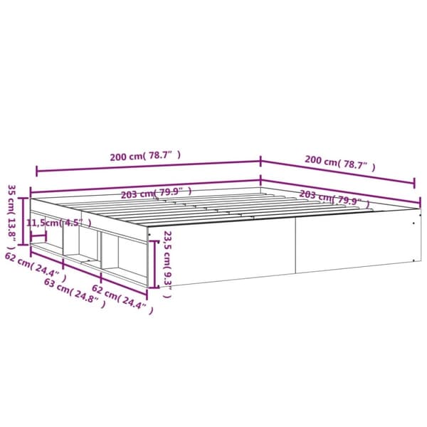 vidaXL Sengeramme sonoma eik 200x200 cm