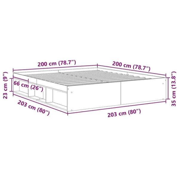 vidaXL Sängynrunko ruskea tammi 200x200 cm