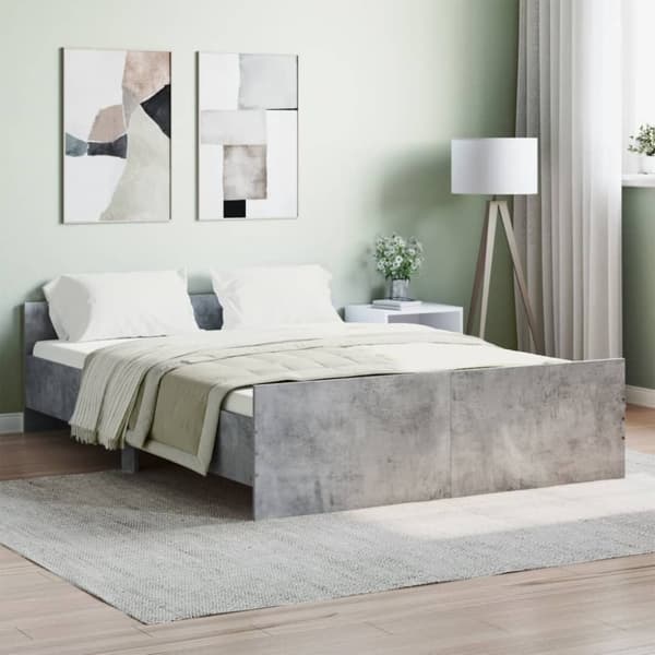 vidaXL Sengeramme med hode- og fotgavl betonggrå 140x190 cm