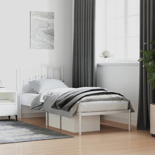 vidaXL Sengeramme i metall med hodegavl hvit 90x200 cm