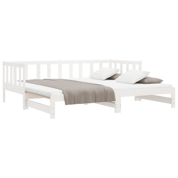 vidaXL Uttrekkbar dagseng hvit 90x200 cm heltre furu