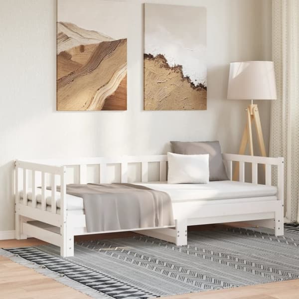 vidaXL Uttrekkbar dagseng hvit 90x200 cm heltre furu