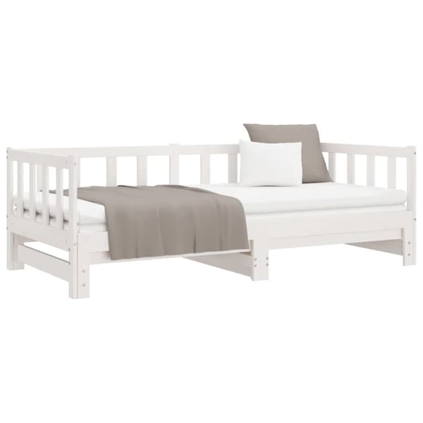 vidaXL Uttrekkbar dagseng hvit 90x190 cm heltre furu
