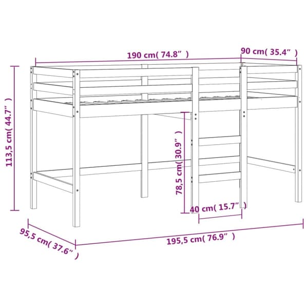 vidaXL Lasten parvisänky tikkailla 90x190 cm täysi mänty