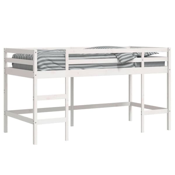 vidaXL højseng med stige 90x190 cm massivt fyrretræ hvid