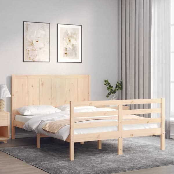 vidaXL sengeramme med sengegavl 140x190 cm massivt træ