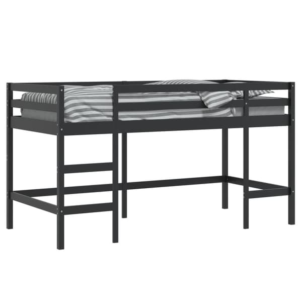 vidaXL højseng med stige 90x200 cm massivt fyrretræ sort