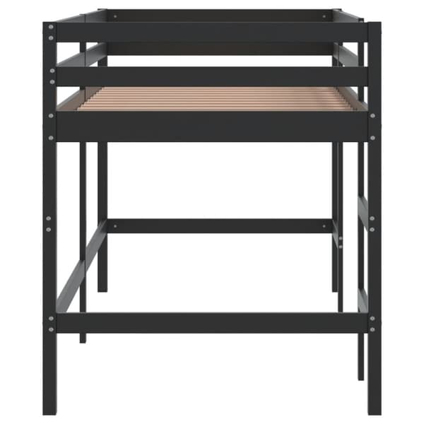 vidaXL højseng med stige 90x200 cm massivt fyrretræ sort