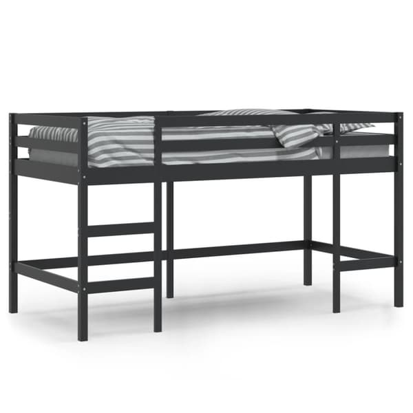 vidaXL højseng med stige 90x200 cm massivt fyrretræ sort