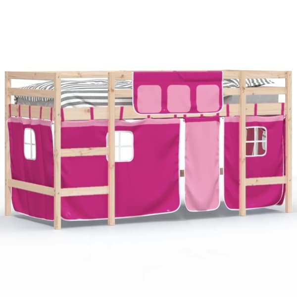 vidaXL højseng med gardiner 80x200 cm massivt fyrretræ pink