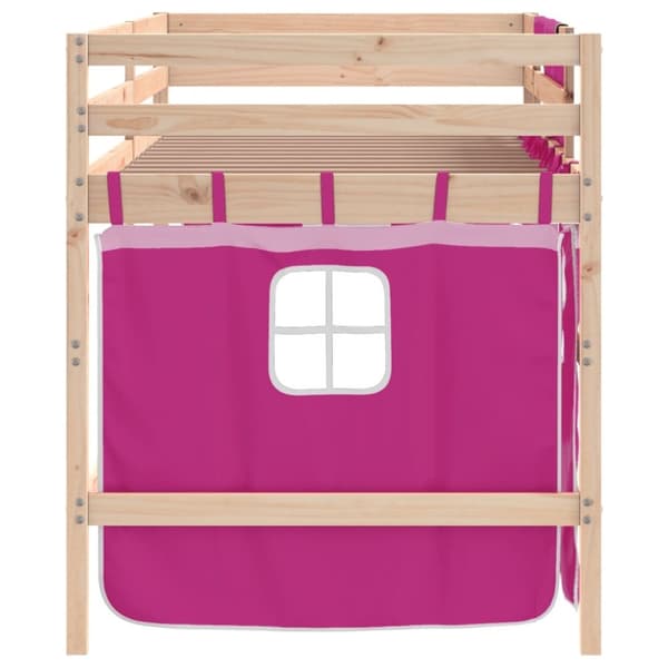 vidaXL højseng med gardiner 80x200 cm massivt fyrretræ pink