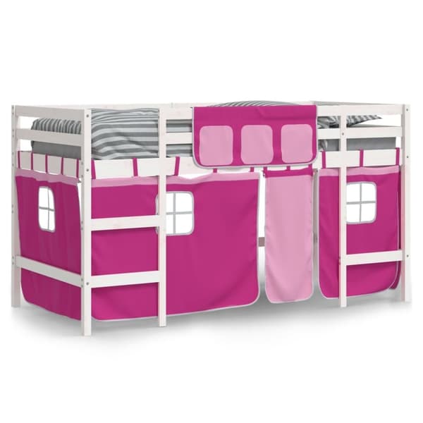 vidaXL Køyeseng for barn med gardiner rosa 90x200 cm heltre furu