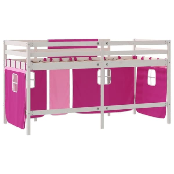 vidaXL Køyeseng for barn med gardiner rosa 90x200 cm heltre furu