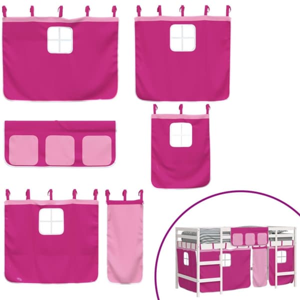 vidaXL Lasten parvisänky verhoilla pinkki 90x200 cm täysi mänty