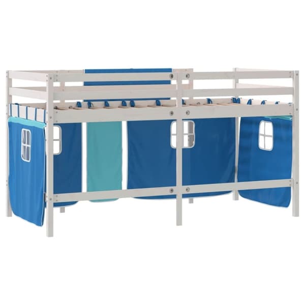vidaXL Lasten parvisänky verhoilla sininen 90x190 cm täysi mänty