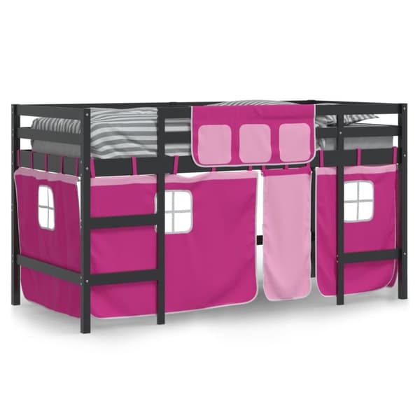 vidaXL Lasten parvisänky verhoilla pinkki 90x200 cm täysi mänty