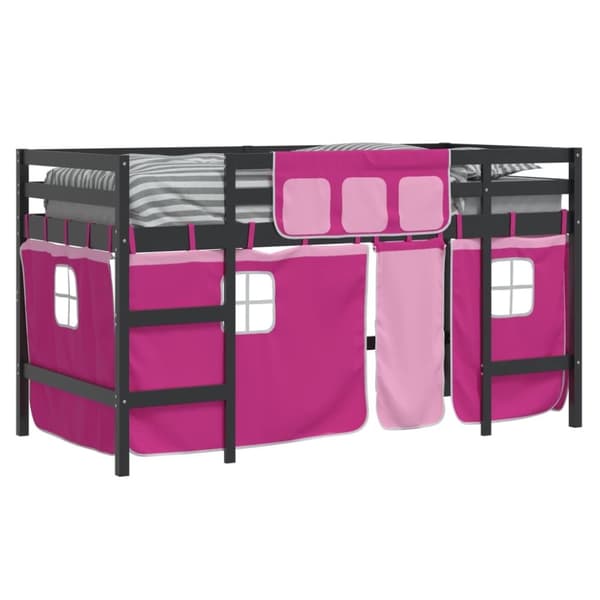 vidaXL Lasten parvisänky verhoilla pinkki 90x200 cm täysi mänty