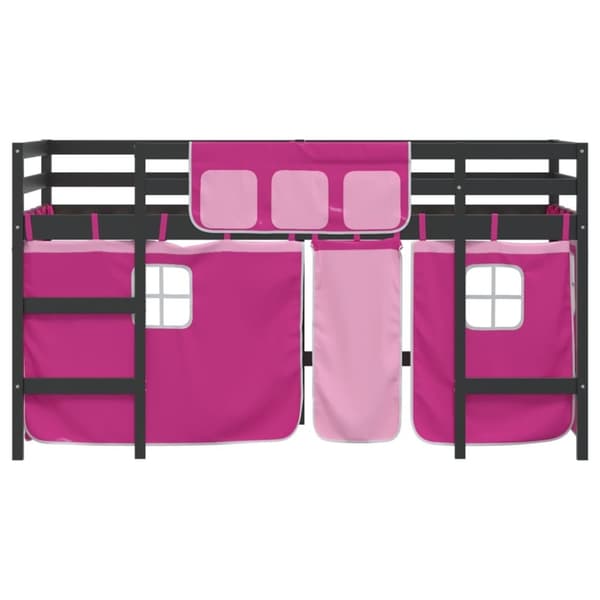 vidaXL Lasten parvisänky verhoilla pinkki 90x200 cm täysi mänty