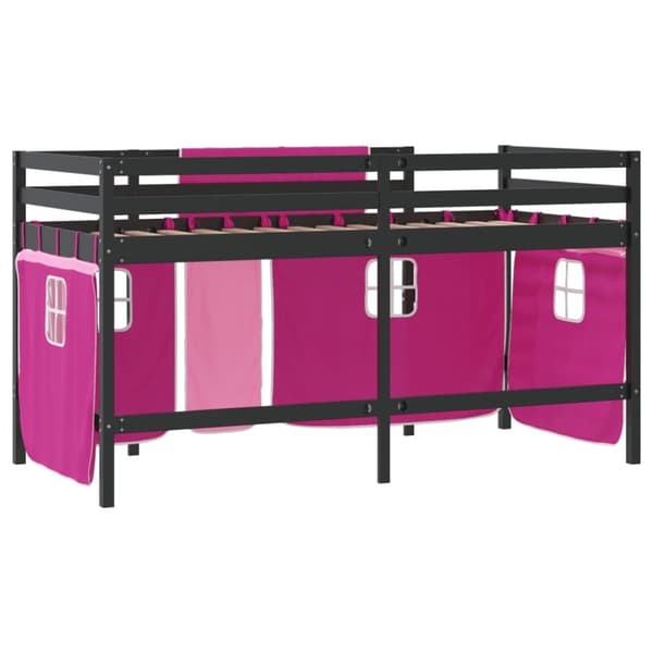 vidaXL Lasten parvisänky verhoilla pinkki 90x200 cm täysi mänty
