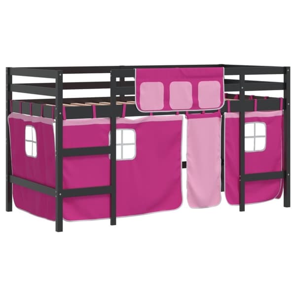vidaXL Lasten parvisänky verhoilla pinkki 90x200 cm täysi mänty