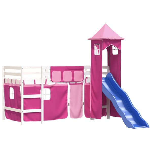 vidaXL Lasten parvisänky tornilla pinkki 90x190 cm täysi mänty