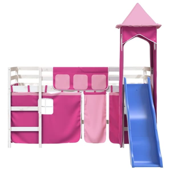 vidaXL Lasten parvisänky tornilla pinkki 90x190 cm täysi mänty
