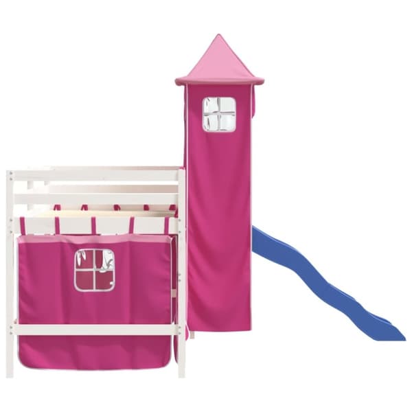 vidaXL Lasten parvisänky tornilla pinkki 90x190 cm täysi mänty